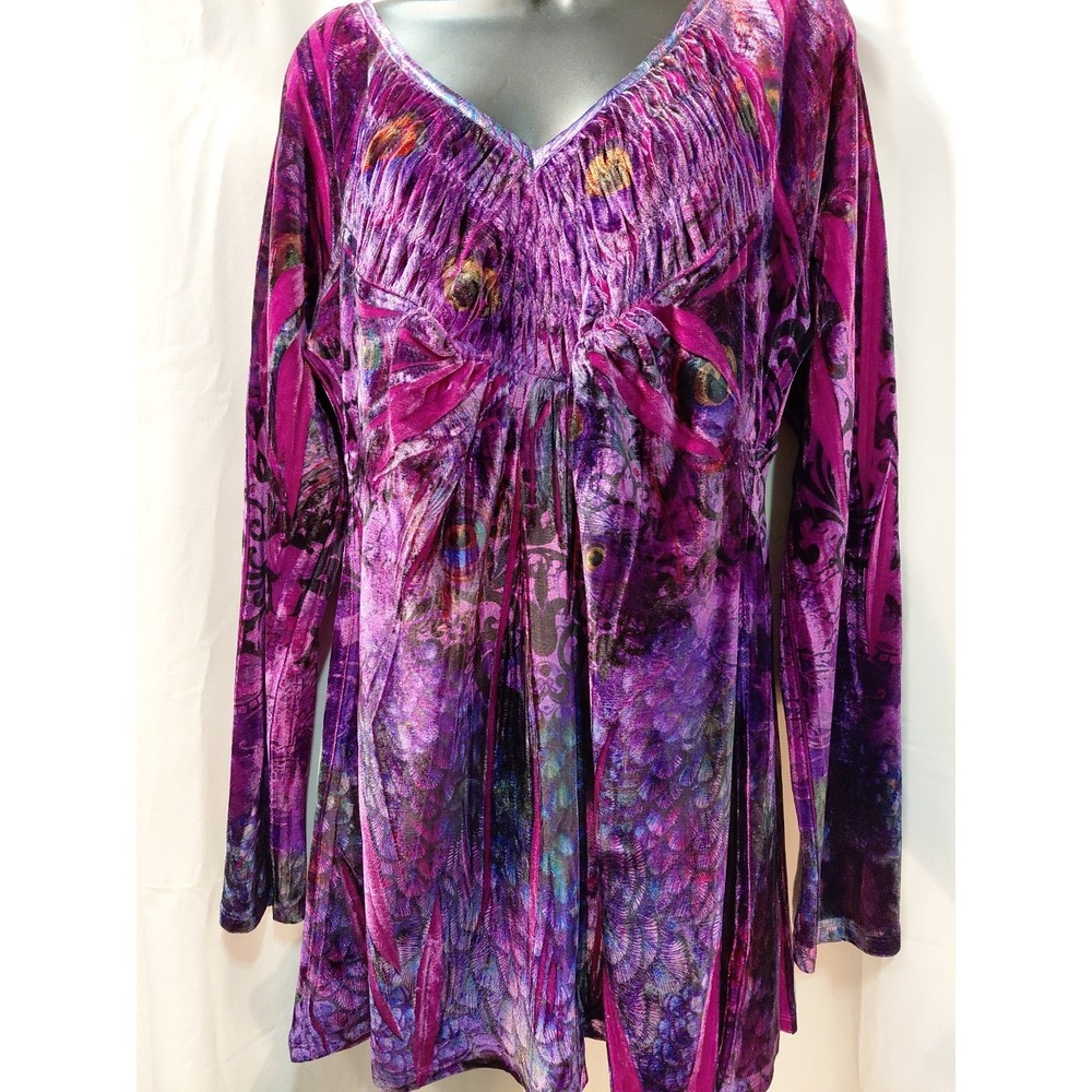 Purple 90s Y2k‎ Velvet Babydoll V Neck  Tunic Top Whimsigoth Fairycore
